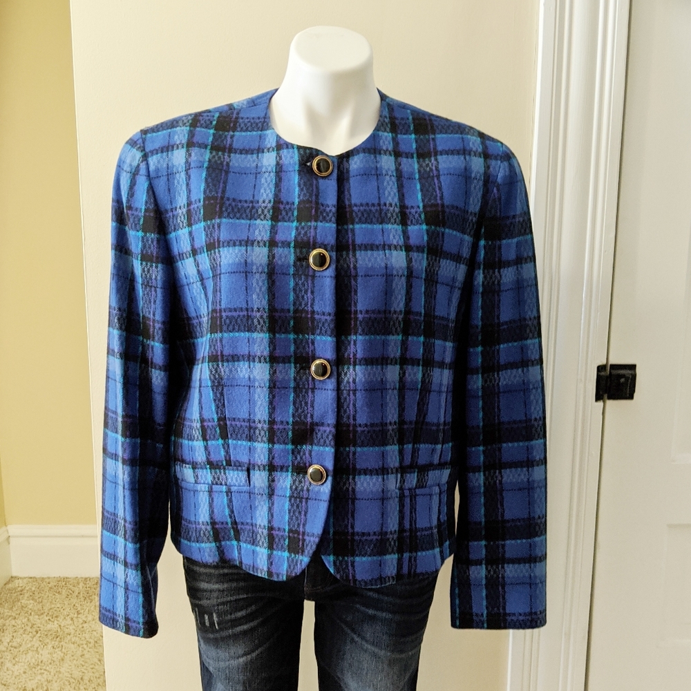 Vintage Pendleton blue plaid blazer size 12